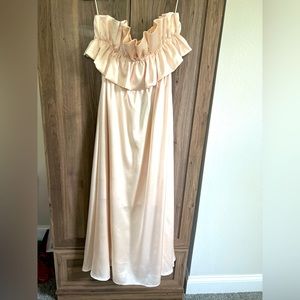 Mittoshop satin cream strapless dress with top ruffle